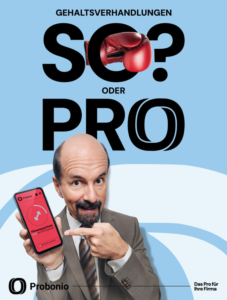 Mit der neuen Kampagne „So? Oder Pro!“, die am 21. Oktober startet,
bringt die Multi-Benefit-Plattform Probonio die Themen Mitarbeiter-Benefits,
Wertschätzung und moderne Arbeitskultur dorthin, wo diese selten vorkommen – ins
Rampenlicht der Unterhaltung. In der Hauptrolle: Christoph Maria Herbst in seiner
Paraderolle als „Bernd Stromberg“.